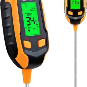 4-in-1 Soil Moisture Meter Digital Plant Temperature/Soil Moisture/PH Meter/Sunlight Intensity/Environment Humidity Backlight LCD display Soil Test Meter for Gardening, Farming and Outdoor Plants