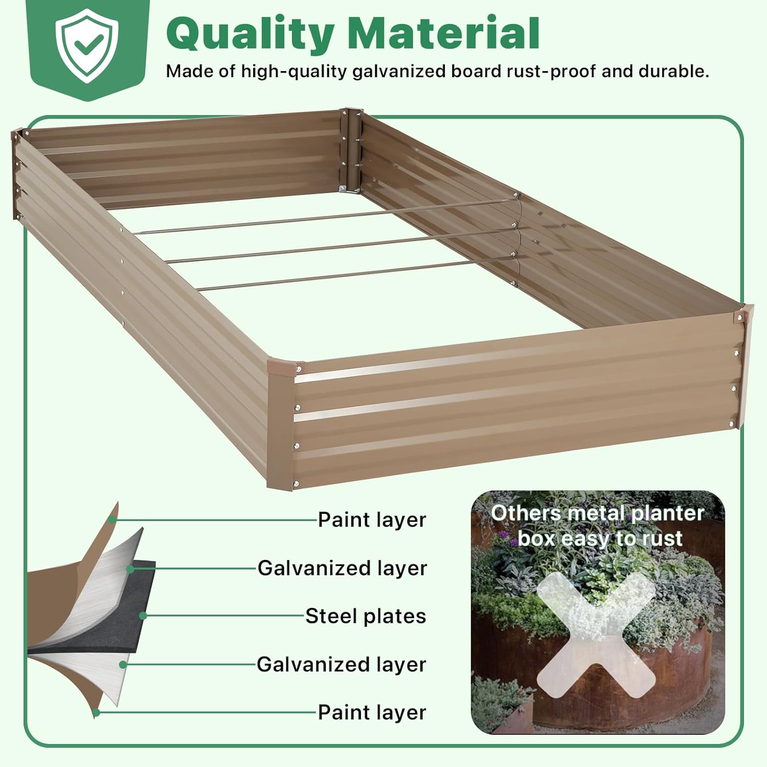 Galvanized Raised Garden Bed for Vegetables Flowers Herbs, Metal Raised Garden Bed Kit with 2 PCS Tomato Cage, Gloves, Trellis Netting, Plant Labels, Plant Ties, Brown 6×3×1FT - Image 3