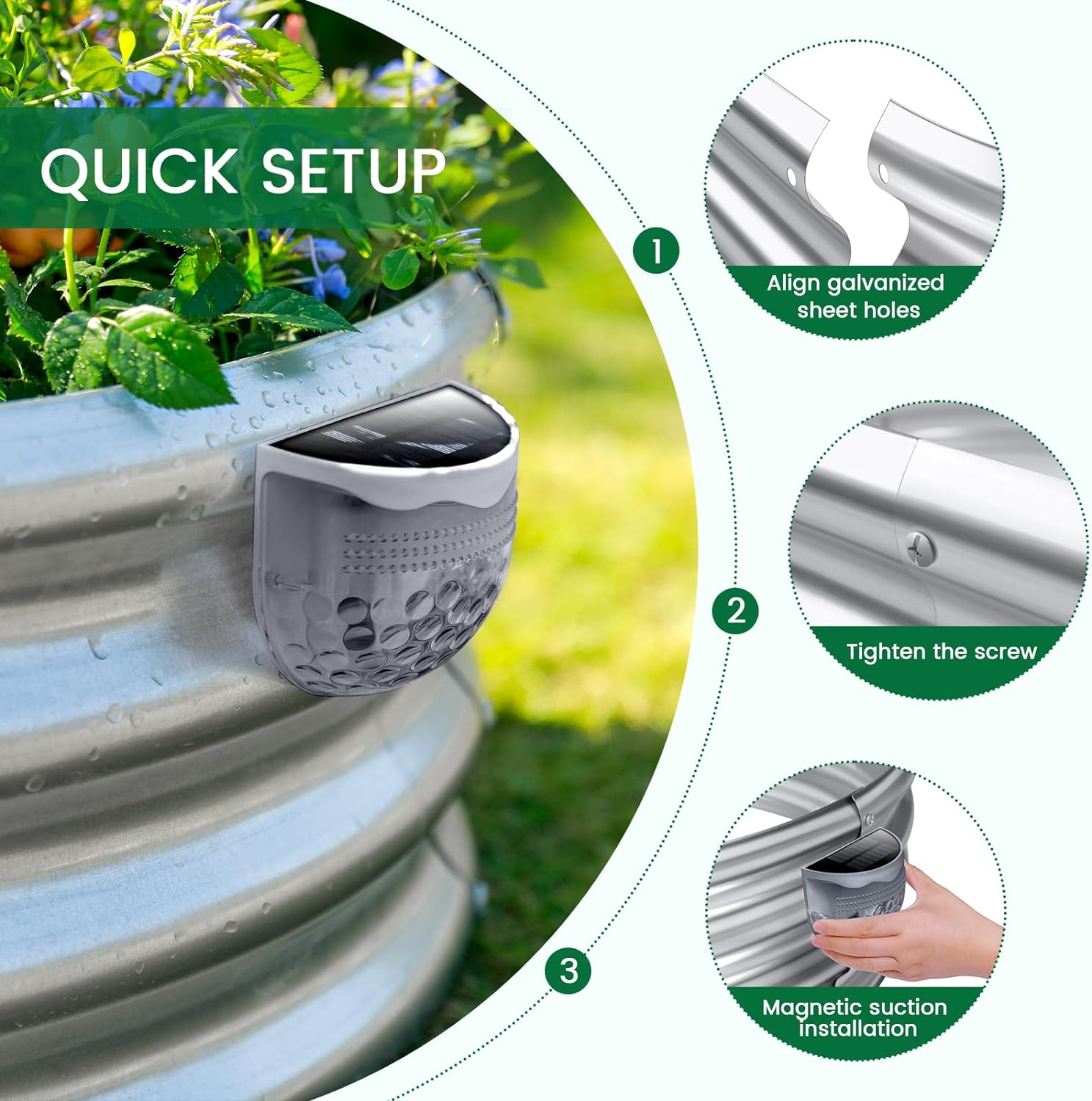 Land Guard Galvanized Raised Garden Beds Outdoor with 2 Magnetic Solar-Powered Lights(Grey), Metal Planter Raised Beds, 4×2×1Ft Metal Raised Garden Beds for Gardening, Vegetables, Flowers - Image 5