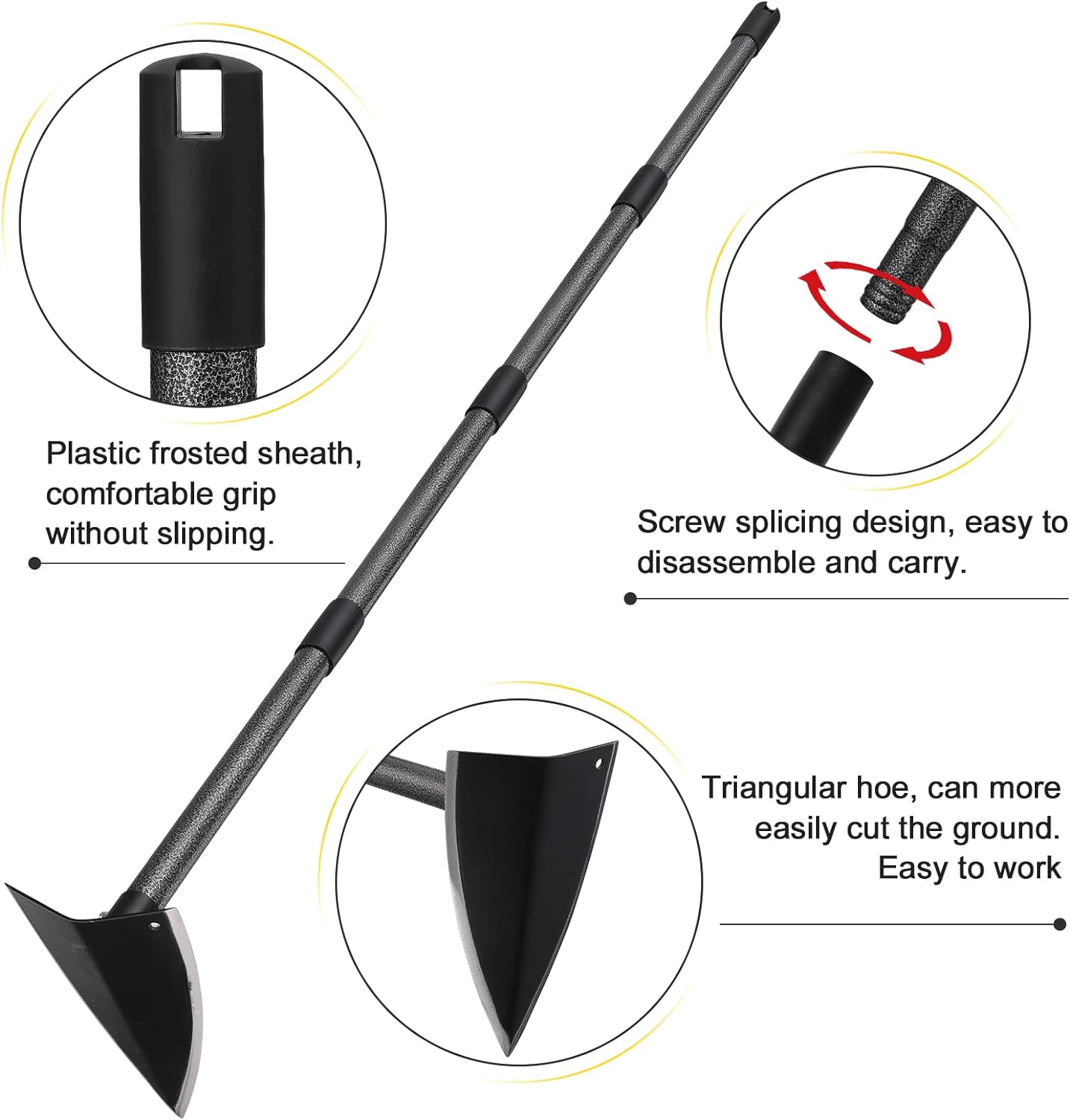 SANDEGOO Hoe Garden Tool,60 Inch Garden Hoe Triangle Gardening Hoe with Sharp Blade for Digging,Weeding,Cutting and Loosing Soil,Adjustable Length Metal Handle (5 FT) - Image 4