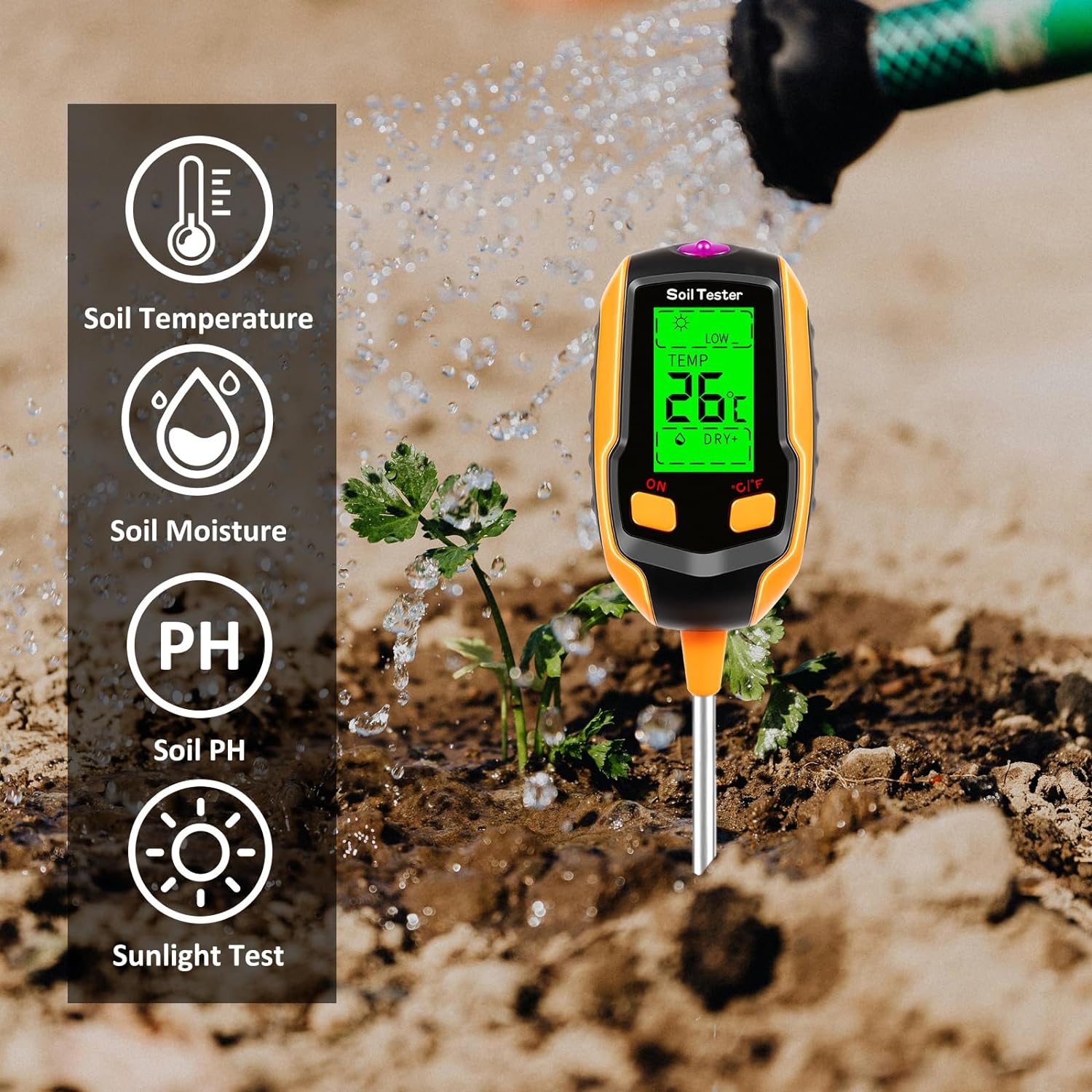 4-in-1 Soil Moisture Meter Digital Plant Temperature/Soil Moisture/PH Meter/Sunlight Intensity/Environment Humidity Backlight LCD display Soil Test Meter for Gardening, Farming and Outdoor Plants - Image 7