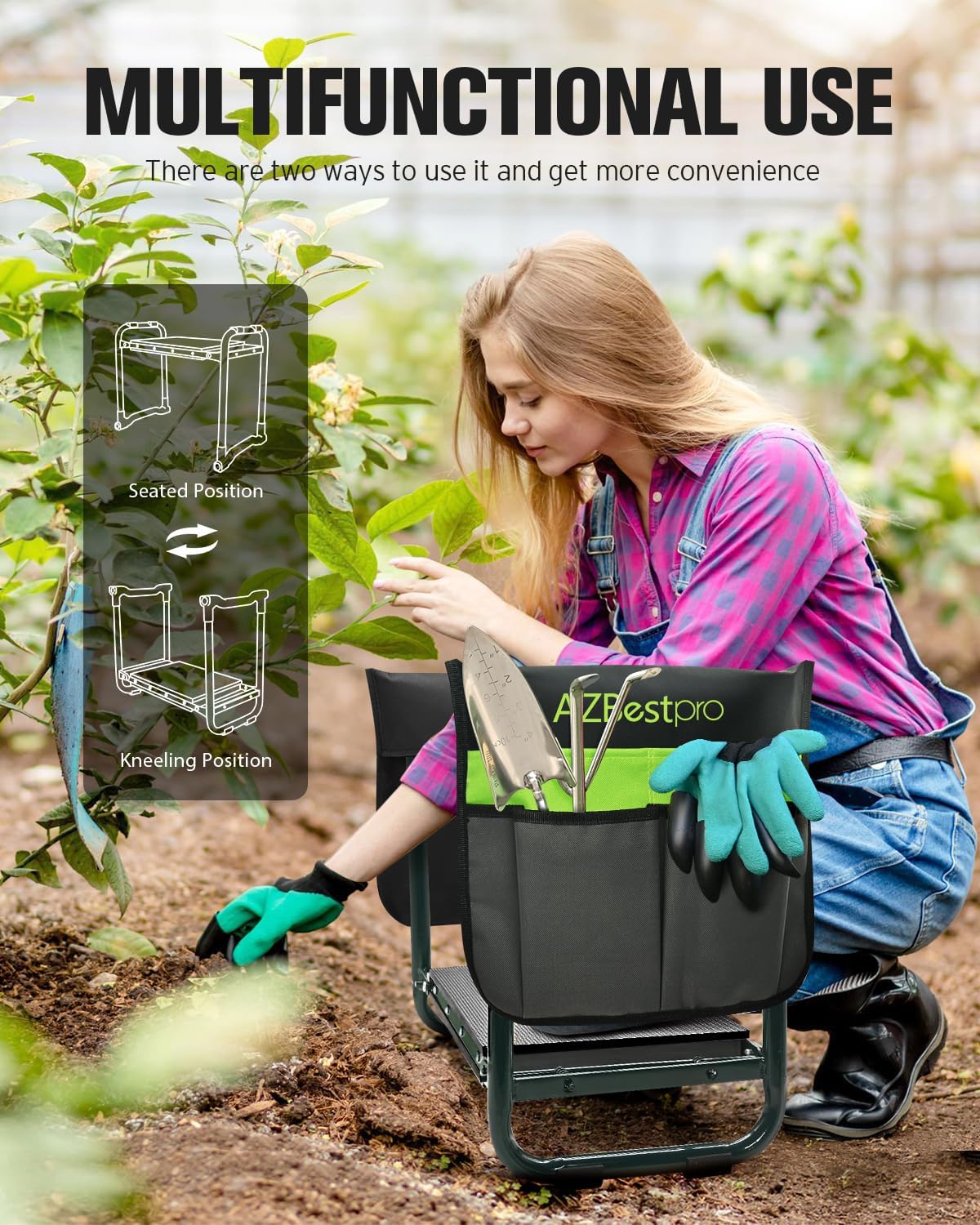 Garden Kneeler and Seat Heavy Duty, Foldable Gardening Stool - 2024 Upgraded Widened to 10" Stable Wear-resistant Prevent Knee and Back Pain, Beautiful Logo high-end 2 Large Tool Bags Gift for Women - Image 4