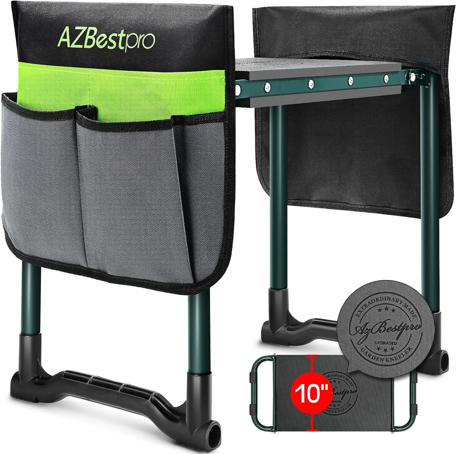 Garden Kneeler and Seat Heavy Duty, Foldable Gardening Stool - 2024 Upgraded Widened to 10" Stable Wear-resistant Prevent Knee and Back Pain, Beautiful Logo high-end 2 Large Tool Bags Gift for Women