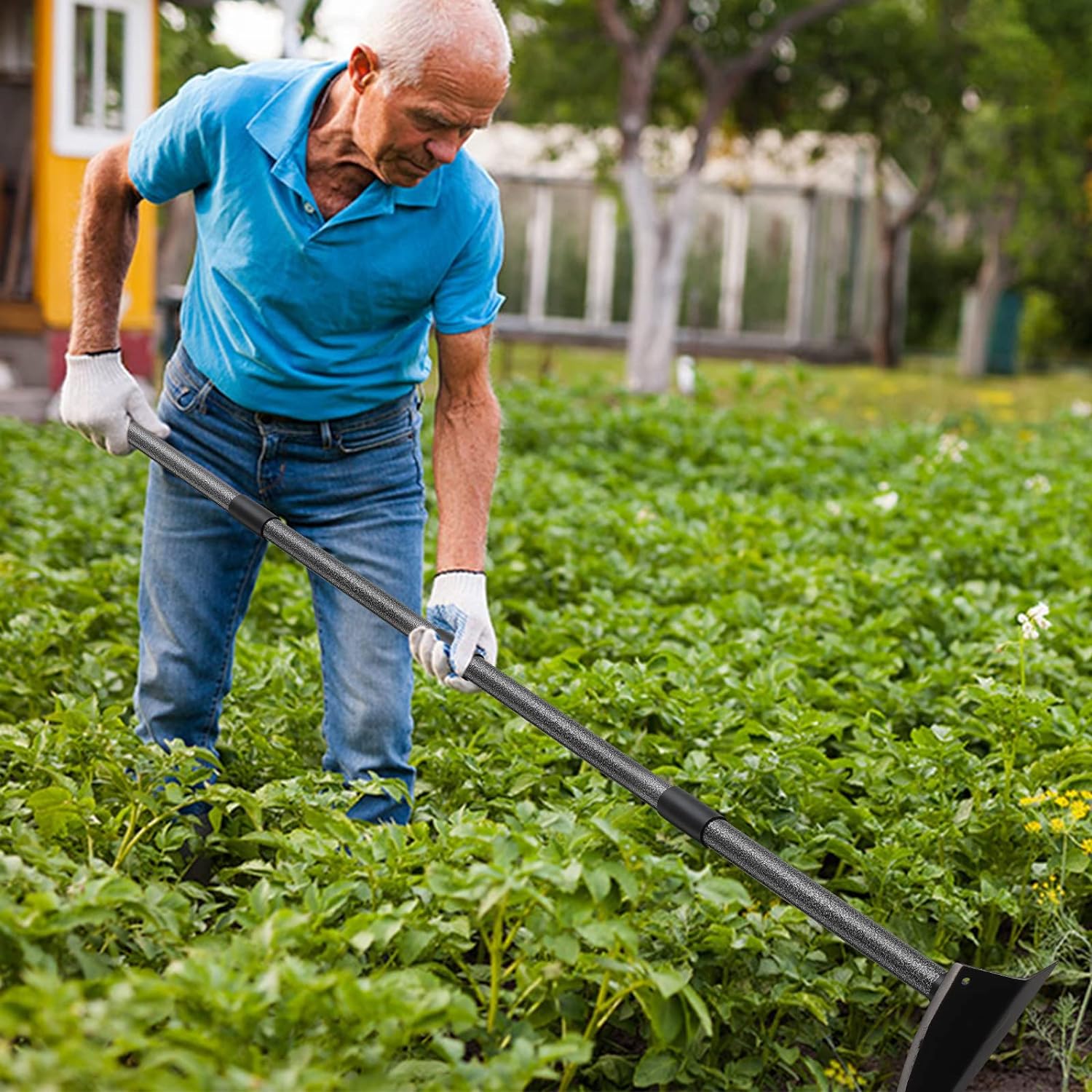 SANDEGOO Hoe Garden Tool,60 Inch Garden Hoe Triangle Gardening Hoe with Sharp Blade for Digging,Weeding,Cutting and Loosing Soil,Adjustable Length Metal Handle (5 FT) - Image 7