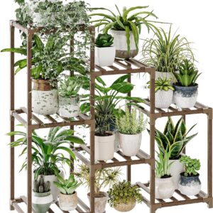 Bamworld Plant Stand Indoor Plant Shelf Outdoor Wood Plant Rack for Multiple Plants 3 Tiers Ladder Plant Holder for Living Room Patio Boho Home Decor for Gardening Mom Gifts